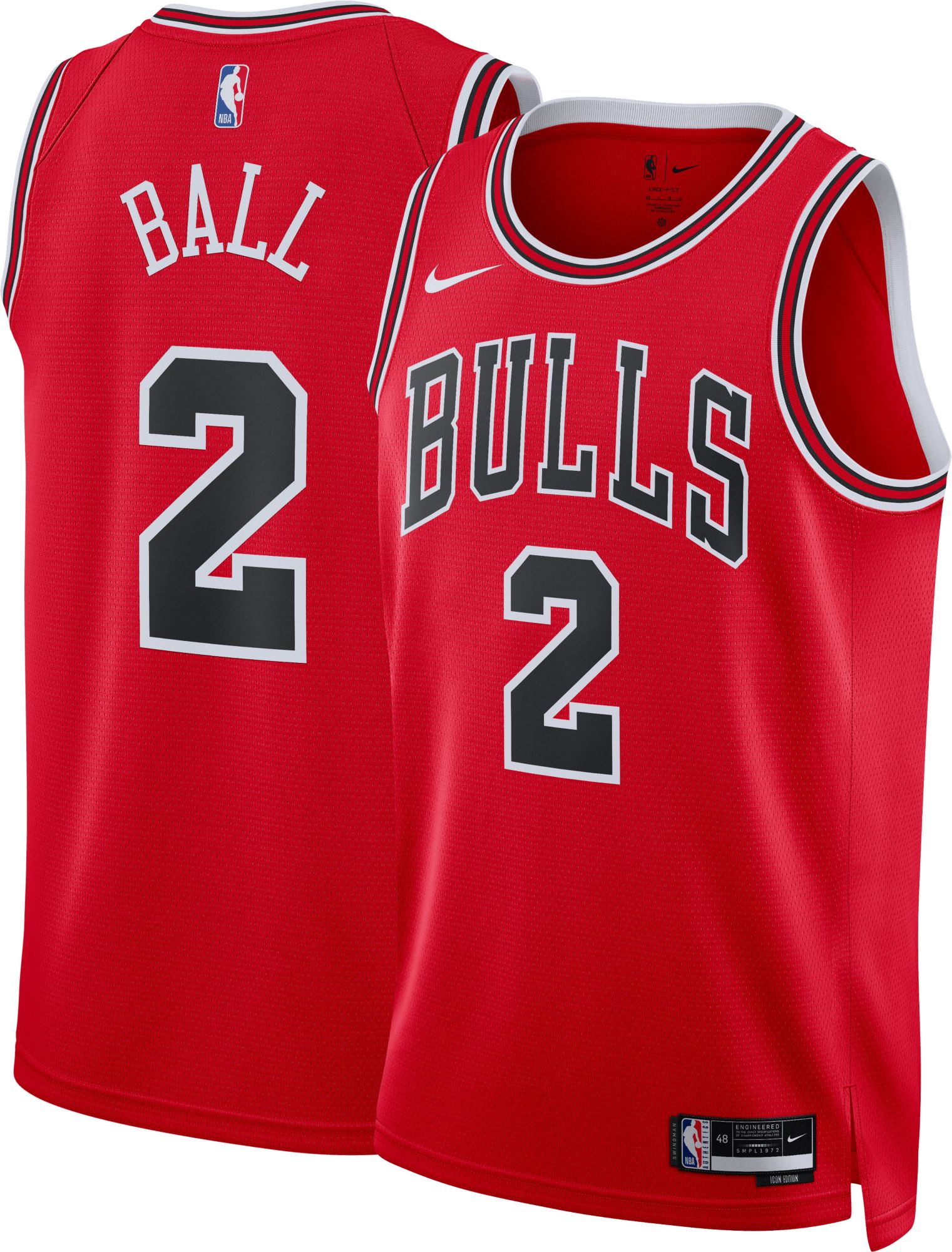 Nike Men's Chicago Bulls Lonzo Ball #2 Red Dri-FIT Swingman Jersey