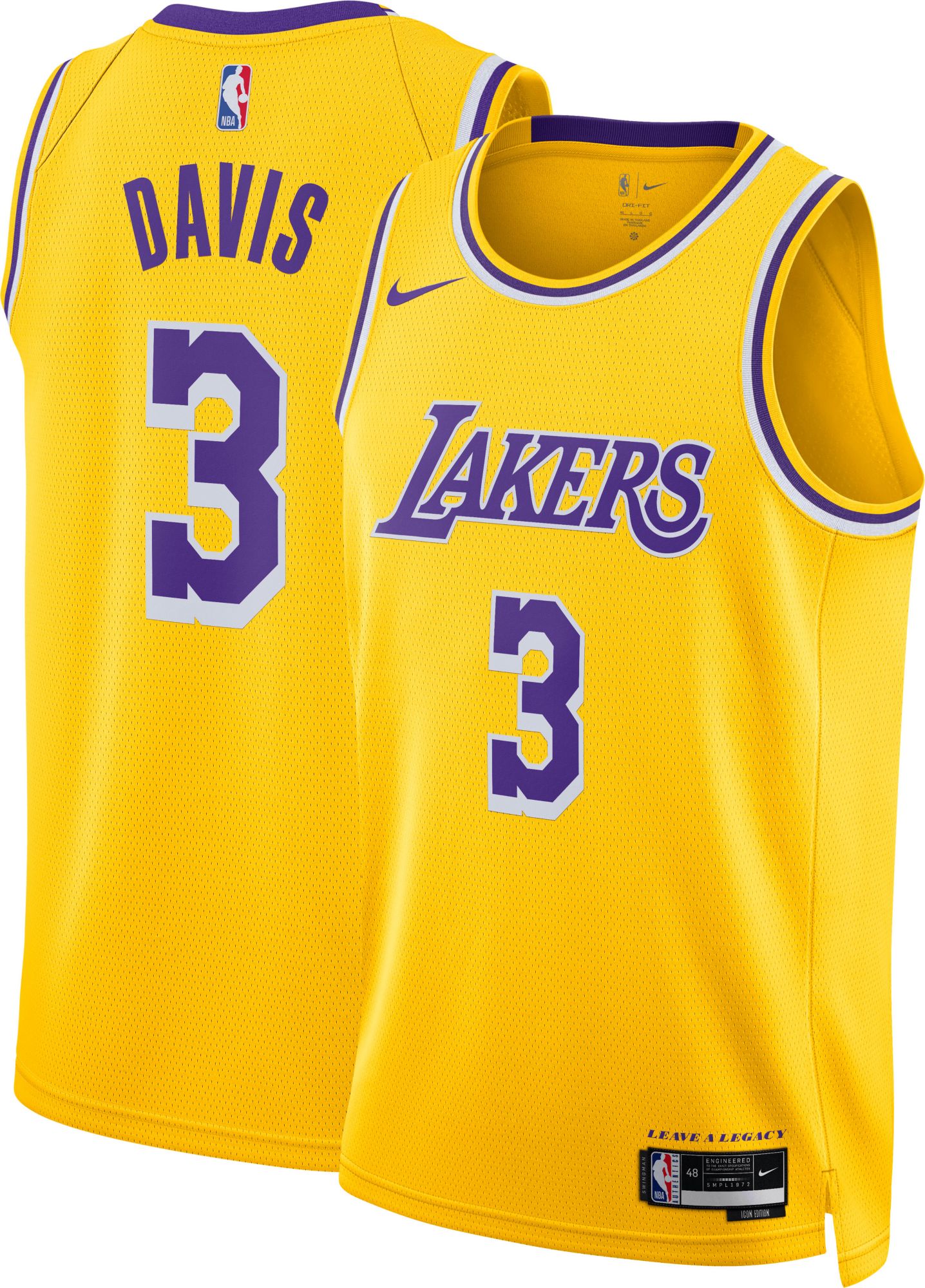 Nike Men's Los Angeles Lakers Anthony Davis #3 Yellow Dri-FIT Swingman Jersey