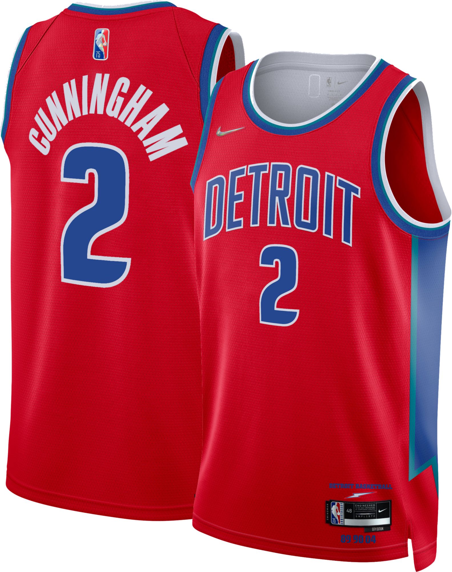 Nike Men's Detroit Pistons Cade Cunningham #2 Blue Dri-Fit Swingman Jersey, XL