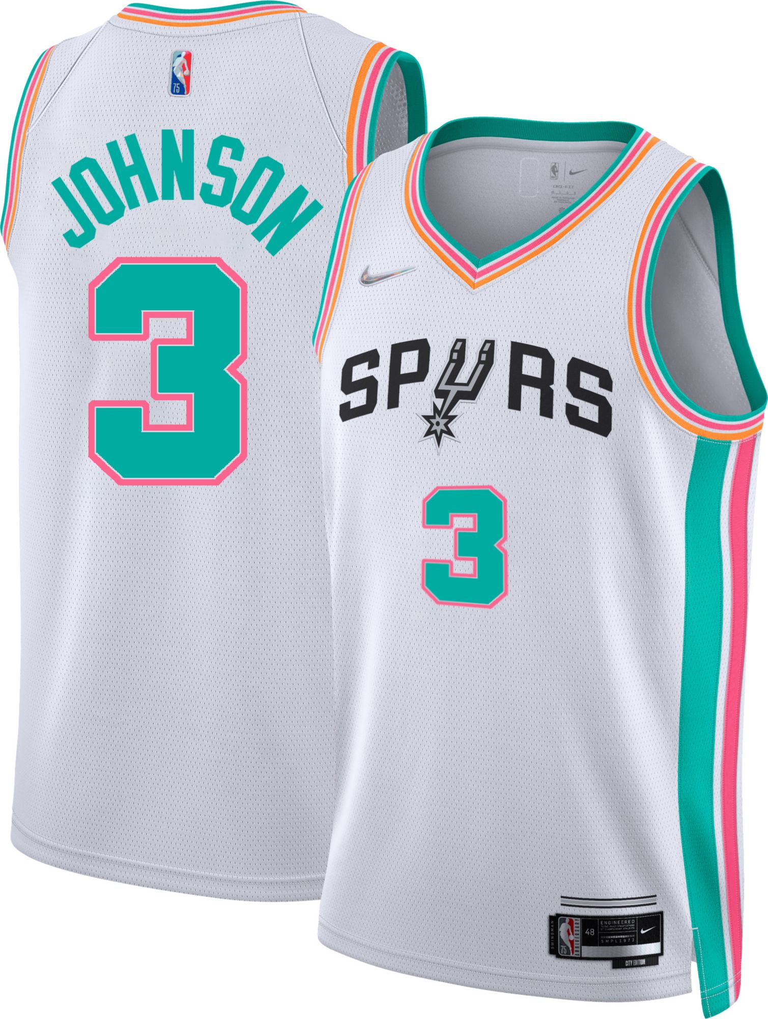 Nike Men's San Antonio Spurs Keldon Johnson #3 White Swingman Jersey, Small