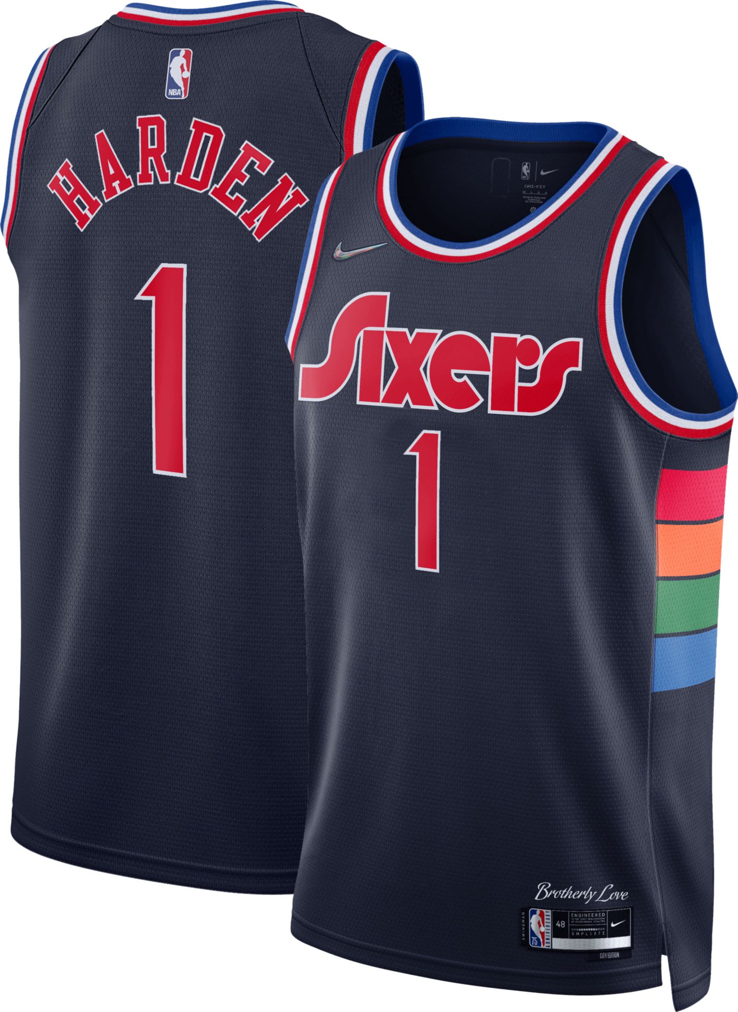 Nike Men's 2022-23 City Edition Philadelphia 76ers James Harden #1 White Dri-Fit Swingman Jersey, XL