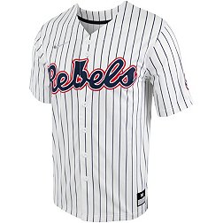 Nike Men's Ole Miss Rebels White Pinstripe Full Button Replica Baseball Jersey