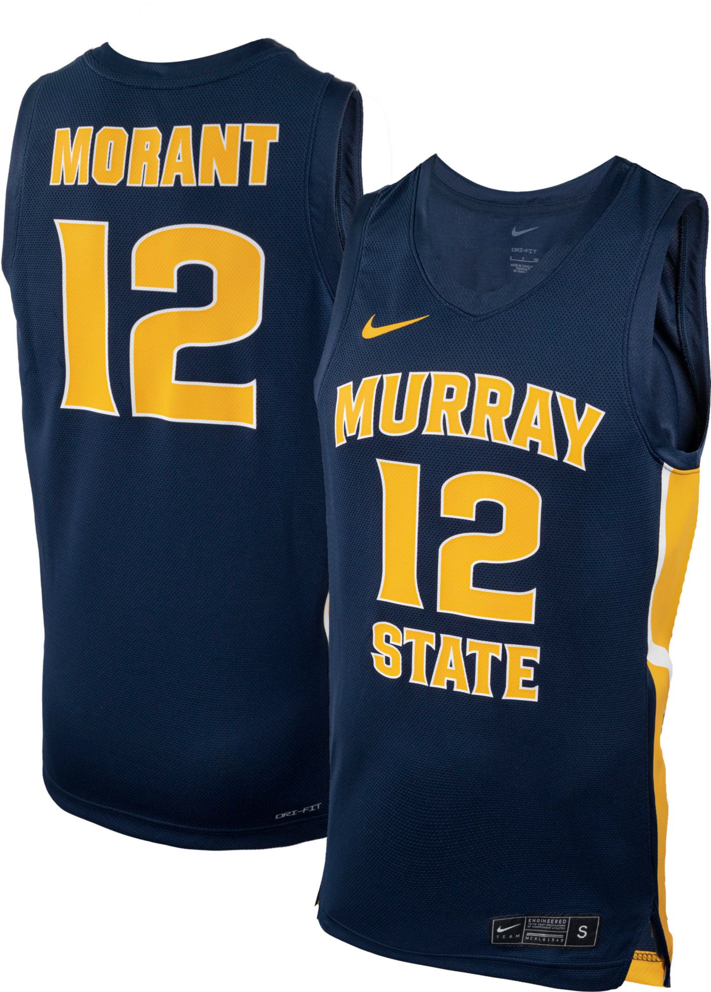 Retro Brand Men's Murray State Racers Ja Morant #12 Gold Replica Basketball Jersey, Large, Yellow