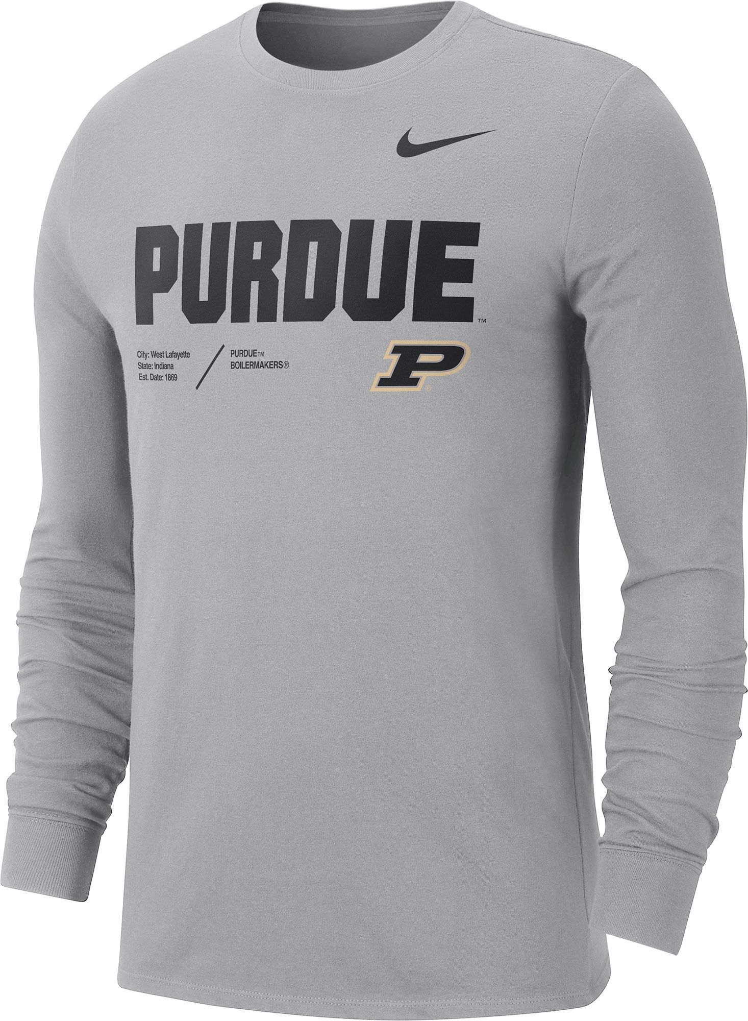 Nike / Men's Purdue Boilermakers Grey Dri-FIT Cotton Long Sleeve T-Shirt