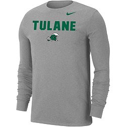 Nike Men's Tulane Green Wave Grey Dri-FIT Cotton Long Sleeve T-Shirt