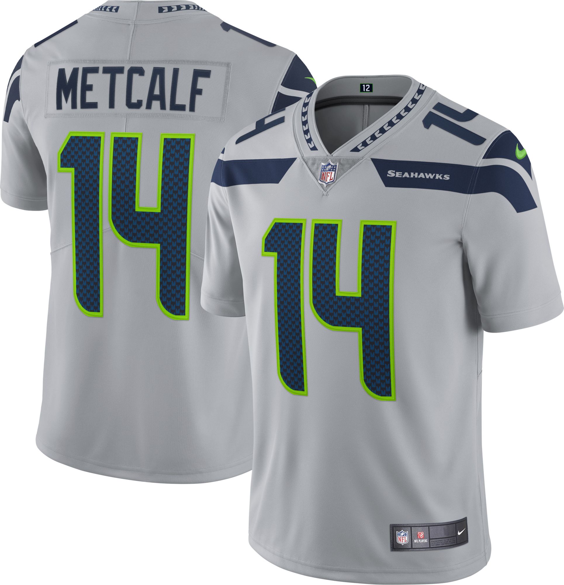 Nike Men's Seattle Seahawks DK Metcalf #14 Vapor Limited Alternate Grey Jersey