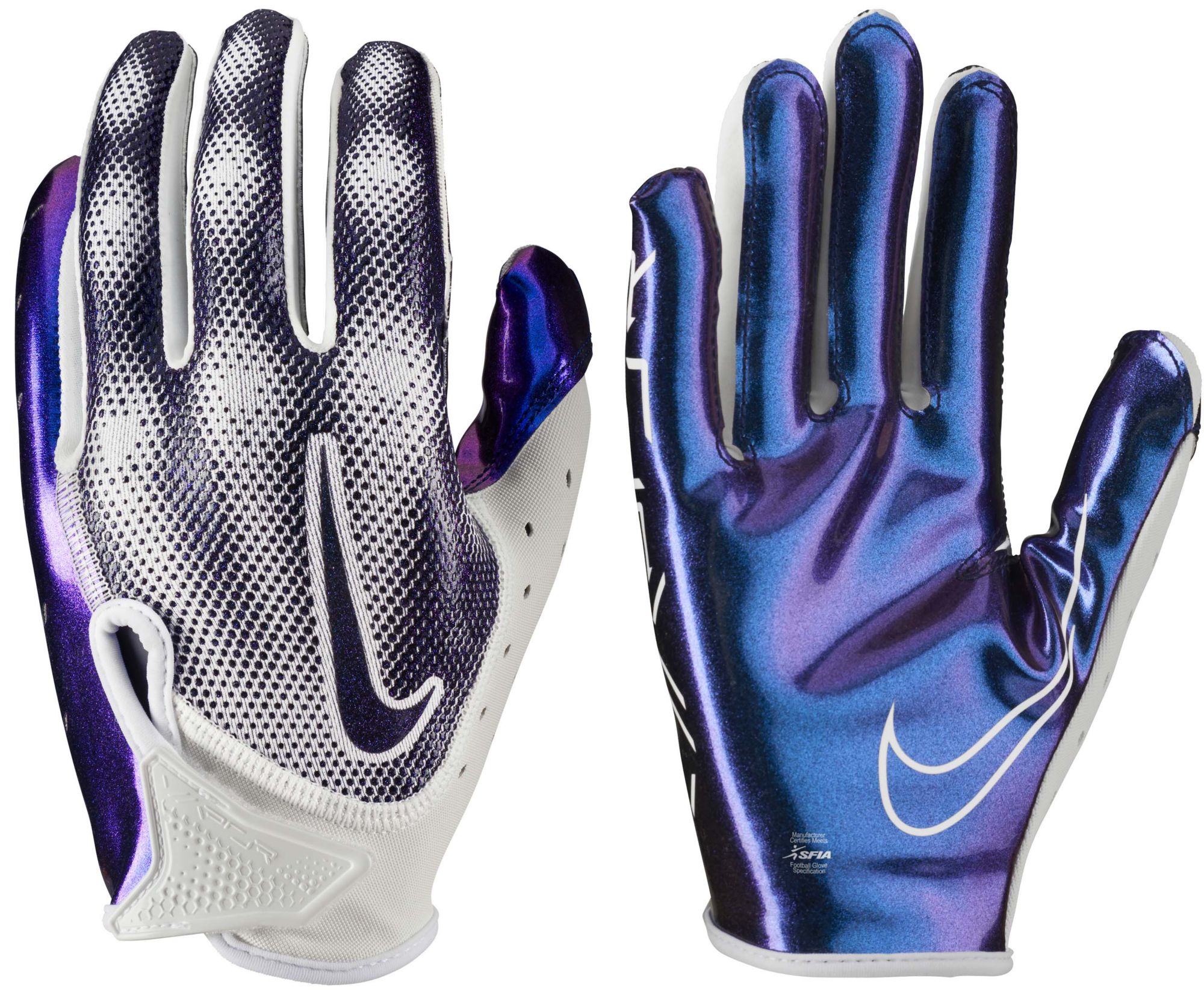 purple and yellow nike football gloves