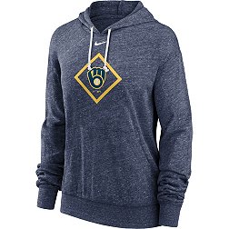 Women's Refried Apparel White/Navy Milwaukee Brewers Cropped Pullover Hoodie