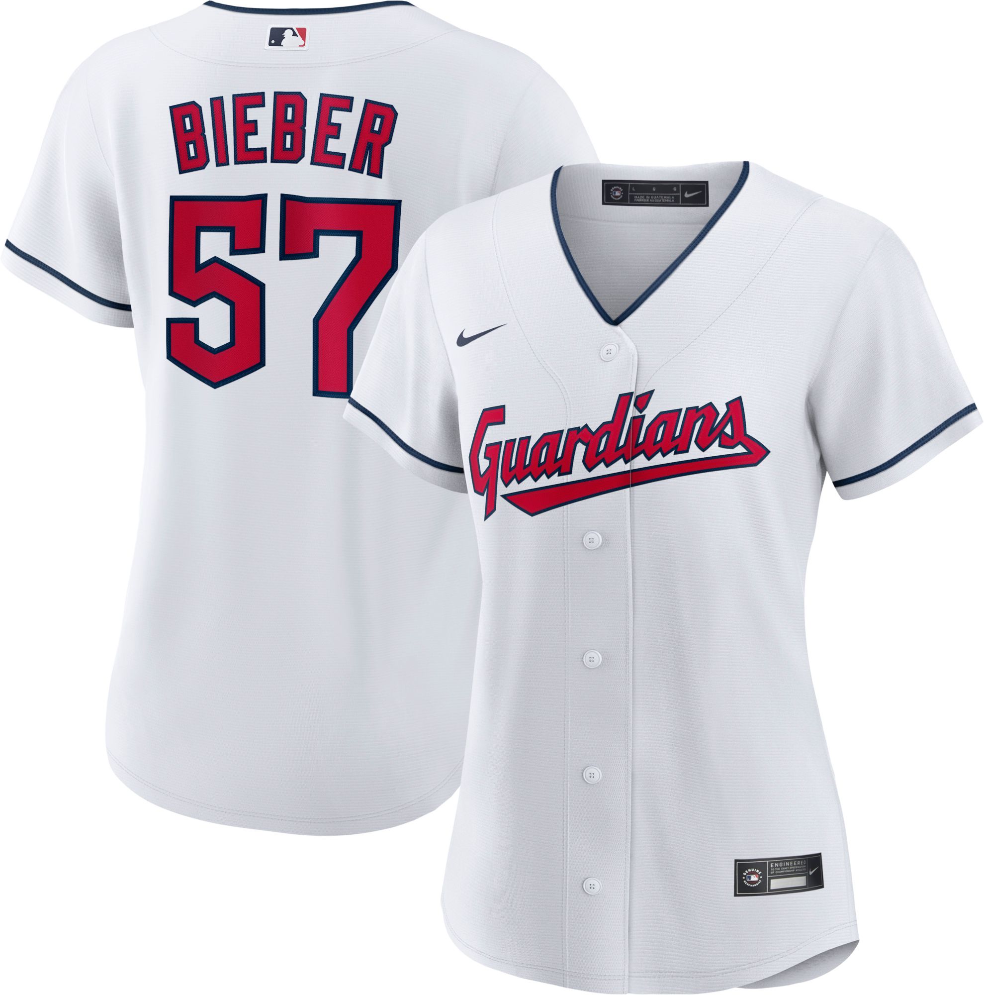 Nike Women's Cleveland Guardians Shane Bieber #57 White Cool Base Jersey