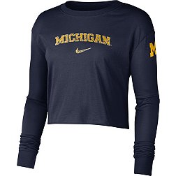 Nike Women's Michigan Wolverines Blue Cotton Long Sleeve Crop T-Shirt