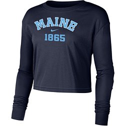 Nike Women's Maine Black Bears Navy Dri-FIT Cotton Long Sleeve Crop T-Shirt