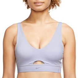 Nike Yoga Indy Luxe Light Support Lace Sports Bra In Smokey Mauve