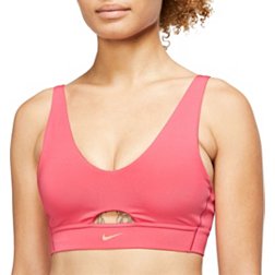 Nike Pro Womens Indy Plunge Medium Support Padded Sports Bra Pink L