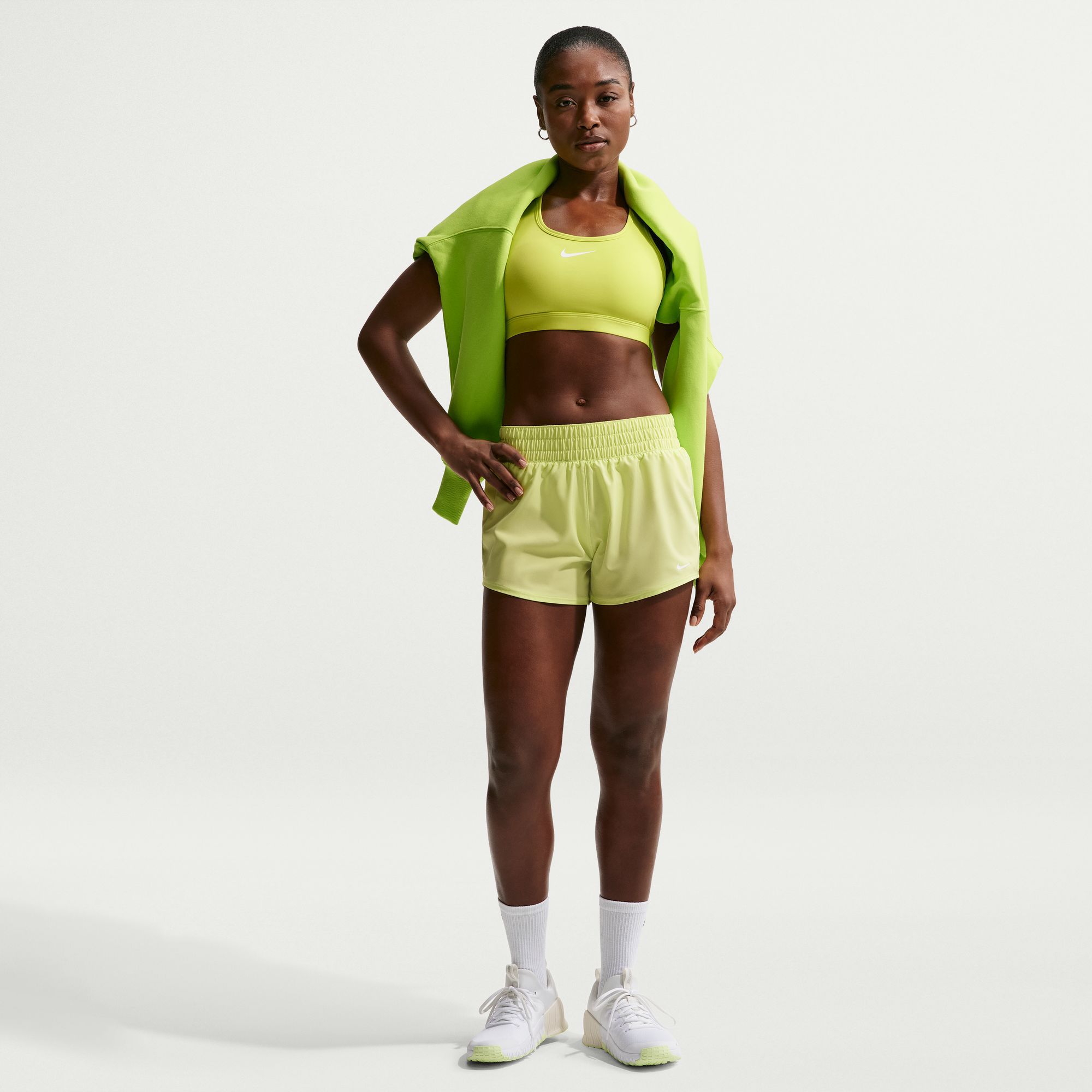Nike Women's One Dri-FIT Mid-Rise 3" Brief-Lined Shorts Lt Lemon Twist/White thumbnail