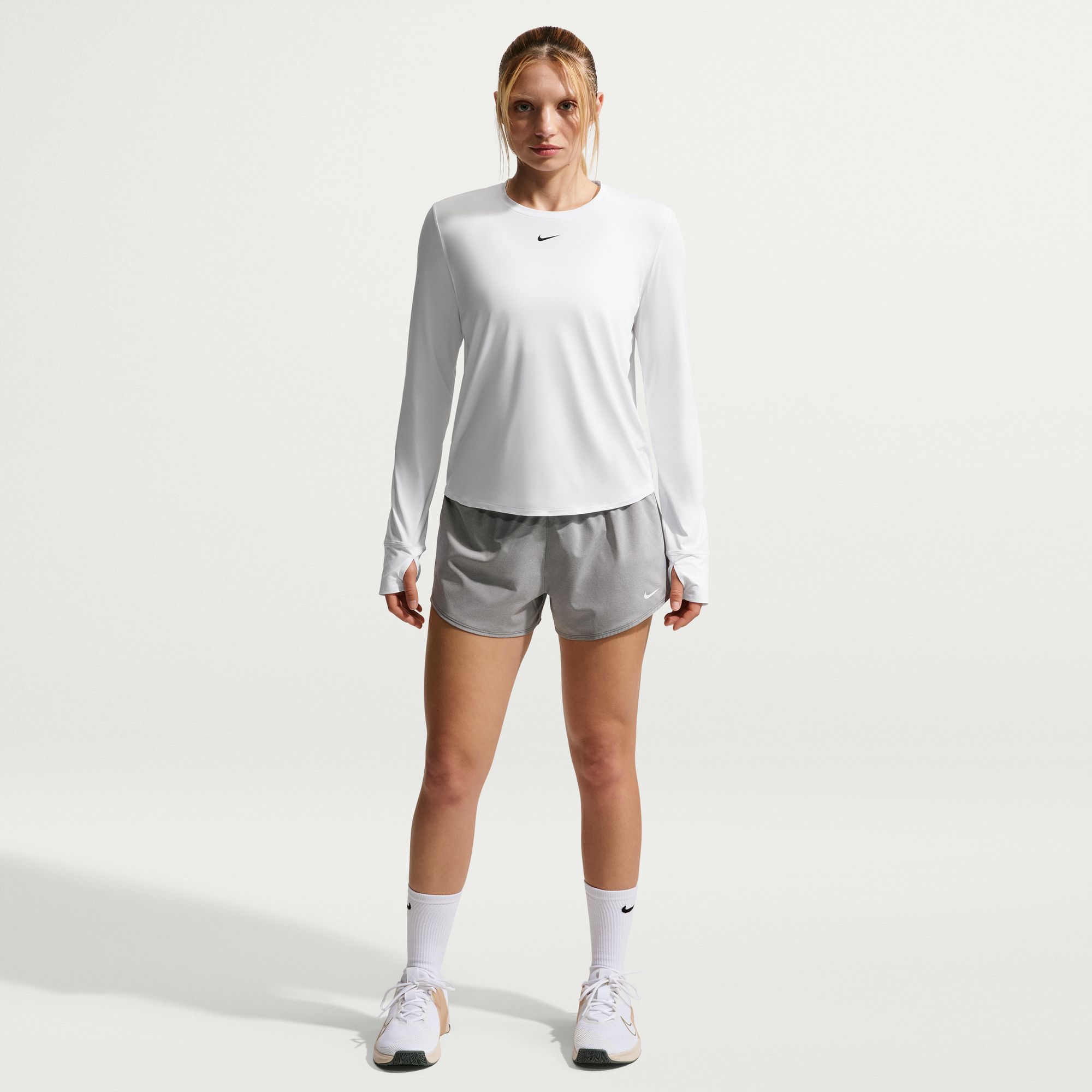 Nike Women's One Dri-FIT Mid-Rise 3" Brief-Lined Shorts Smoke Grey/Htr/White thumbnail