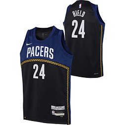 Nike Youth 2022-23 City Edition Indiana Pacers Buddy Hield #24 Navy Dri-FIT Swingman Jersey