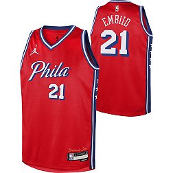 Preschool Jordan Brand Joel Embiid Red Philadelphia 76ers 2022/23 Replica Jersey - Statement Edition
