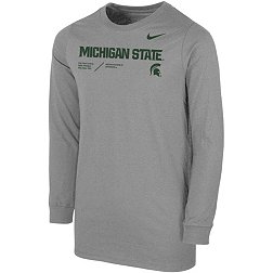 Nike Youth Michigan State Spartans Grey Cotton Football Sideline Team Issue Long Sleeve T-Shirt