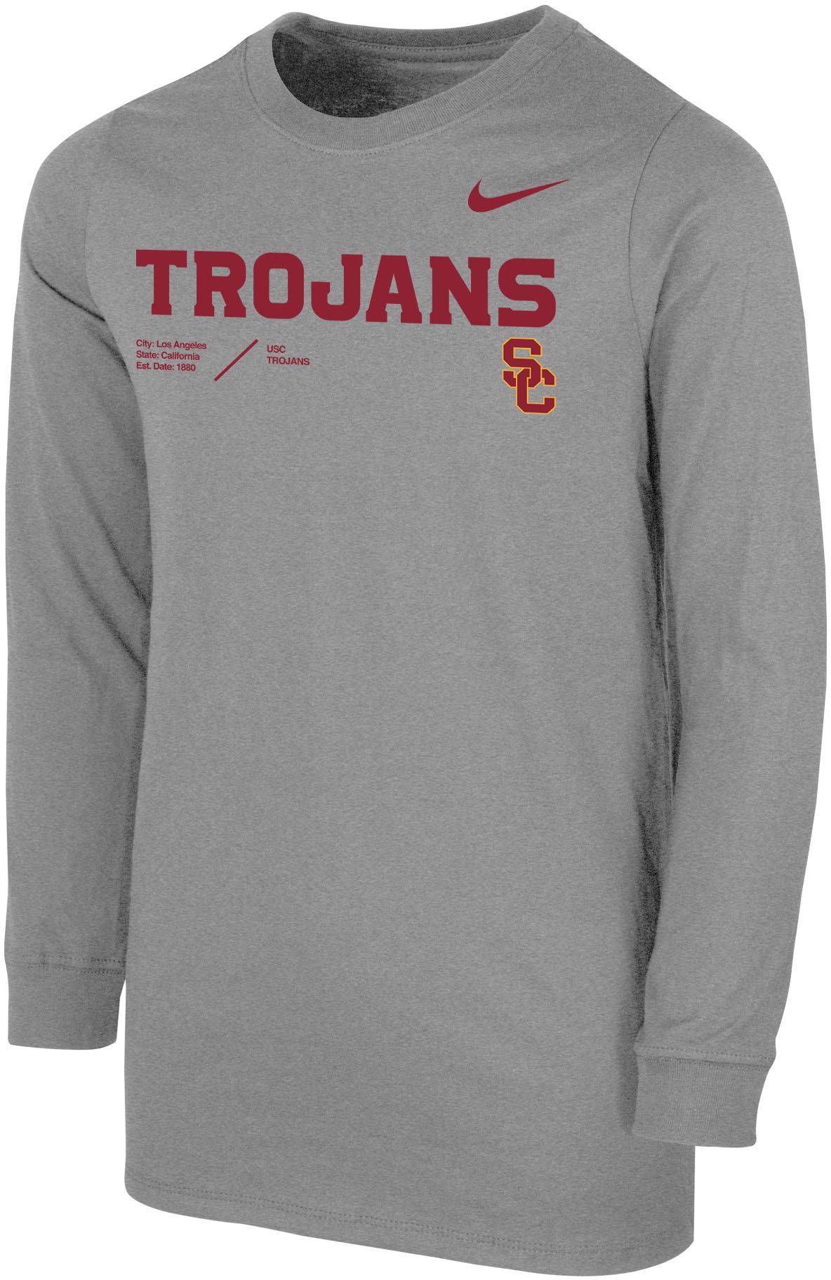 Nike Youth USC Trojans Grey Cotton Football Sideline Team Issue Long Sleeve T-Shirt
