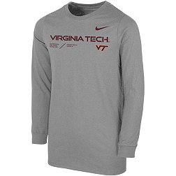 Nike Youth Virginia Tech Hokies Grey Cotton Football Sideline Team Issue Long Sleeve T-Shirt