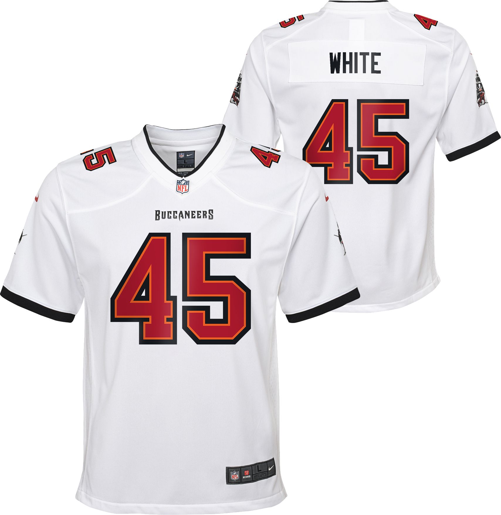 Nike Youth Tampa Bay Buccaneers Devin White #45 White Game Jersey, Boys’ | Holiday Gift