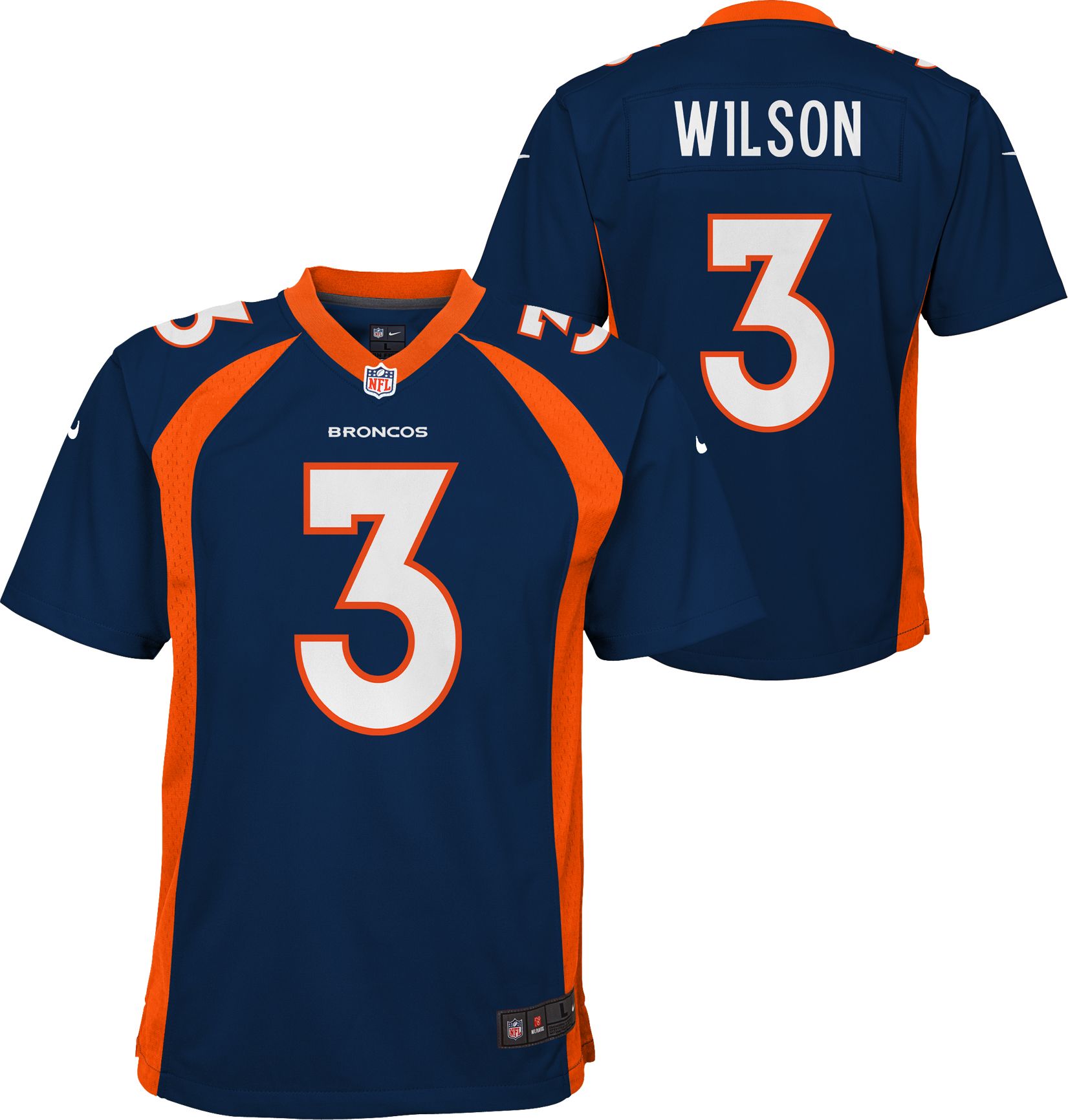 Nike Broncos 3 Russell Wilson Orange Vapor Men Jersey with C patch