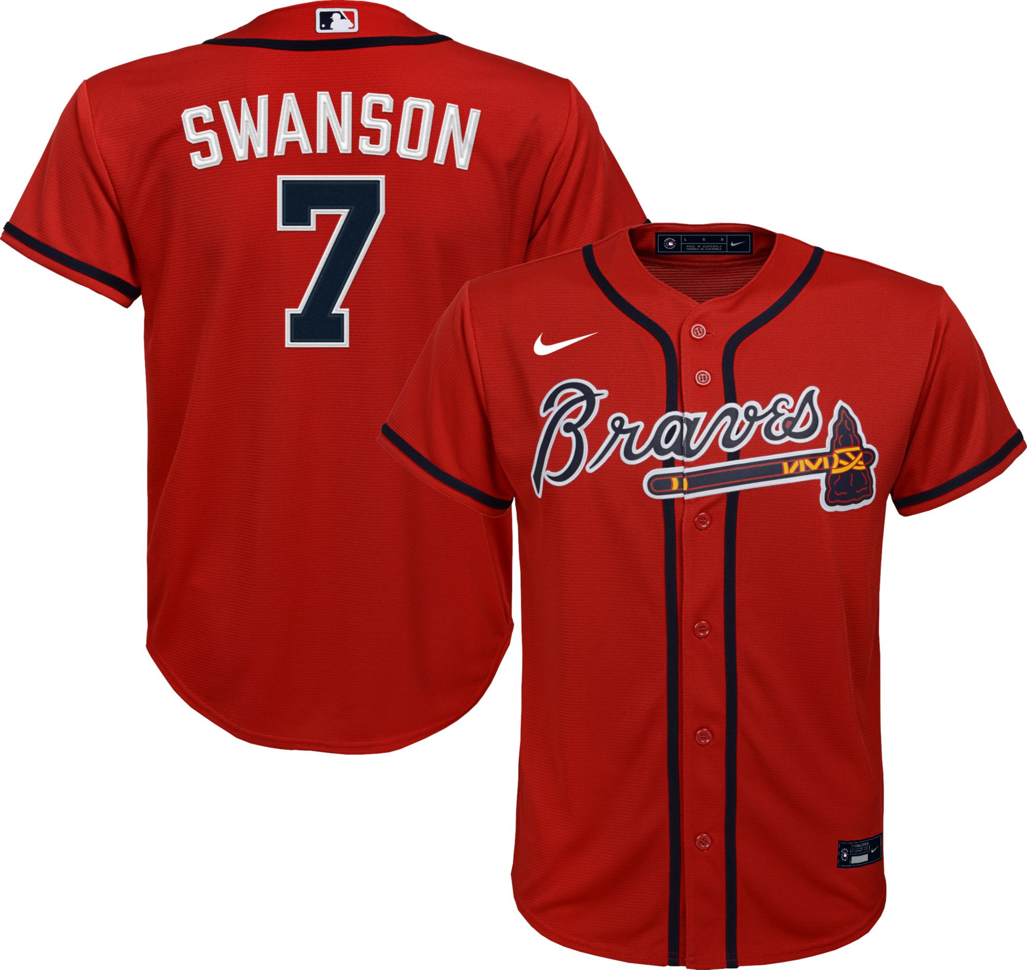 Youth Atlanta Braves Dansby Swanson #7 Red Replica Baseball Jersey