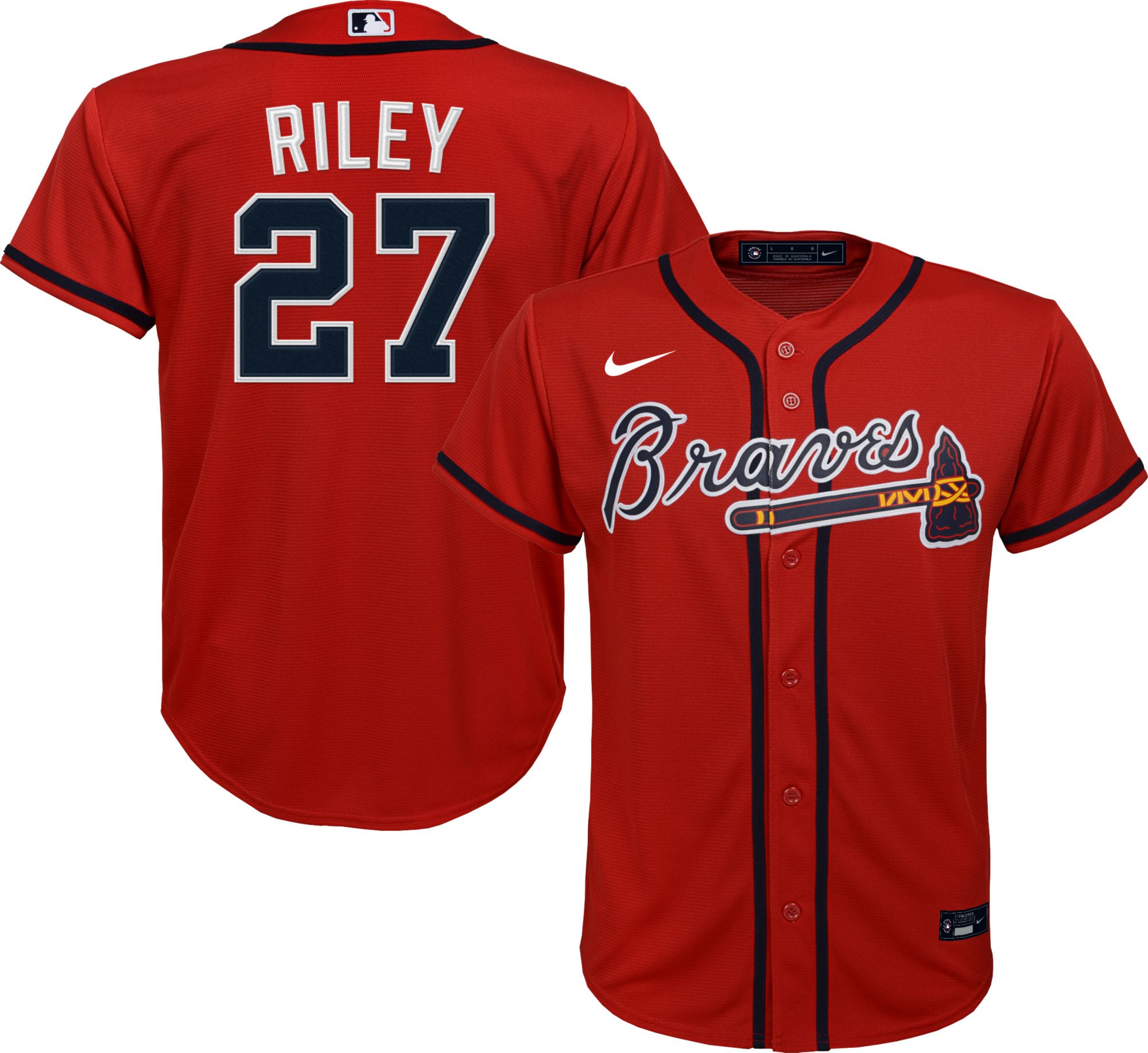 Nike / Youth Atlanta Braves Austin Riley #27 Red Replica Baseball Jersey