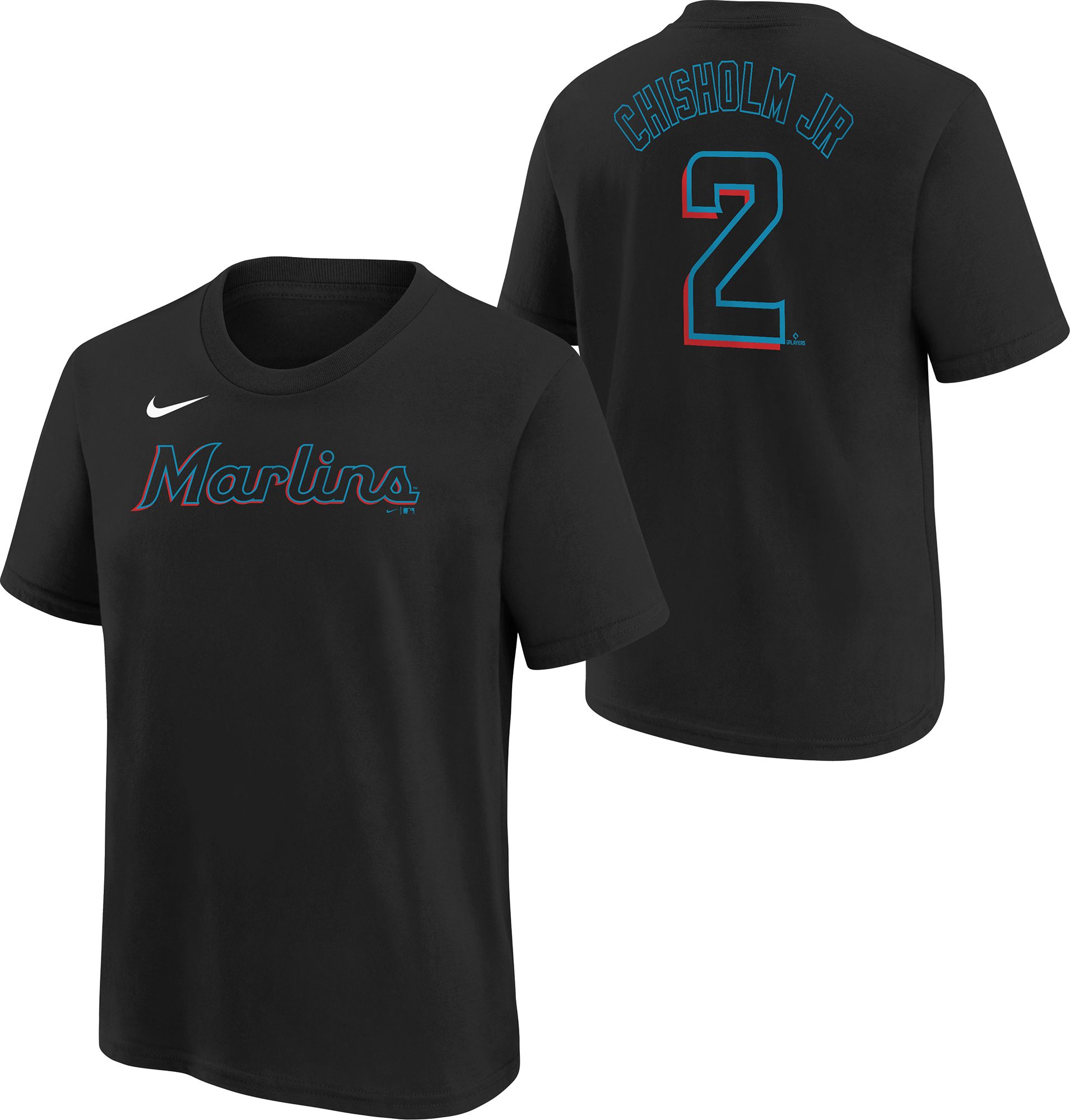 Nike Men's Miami Marlins Jazz Chisholm Number 2 T-Shirt - S (Small)