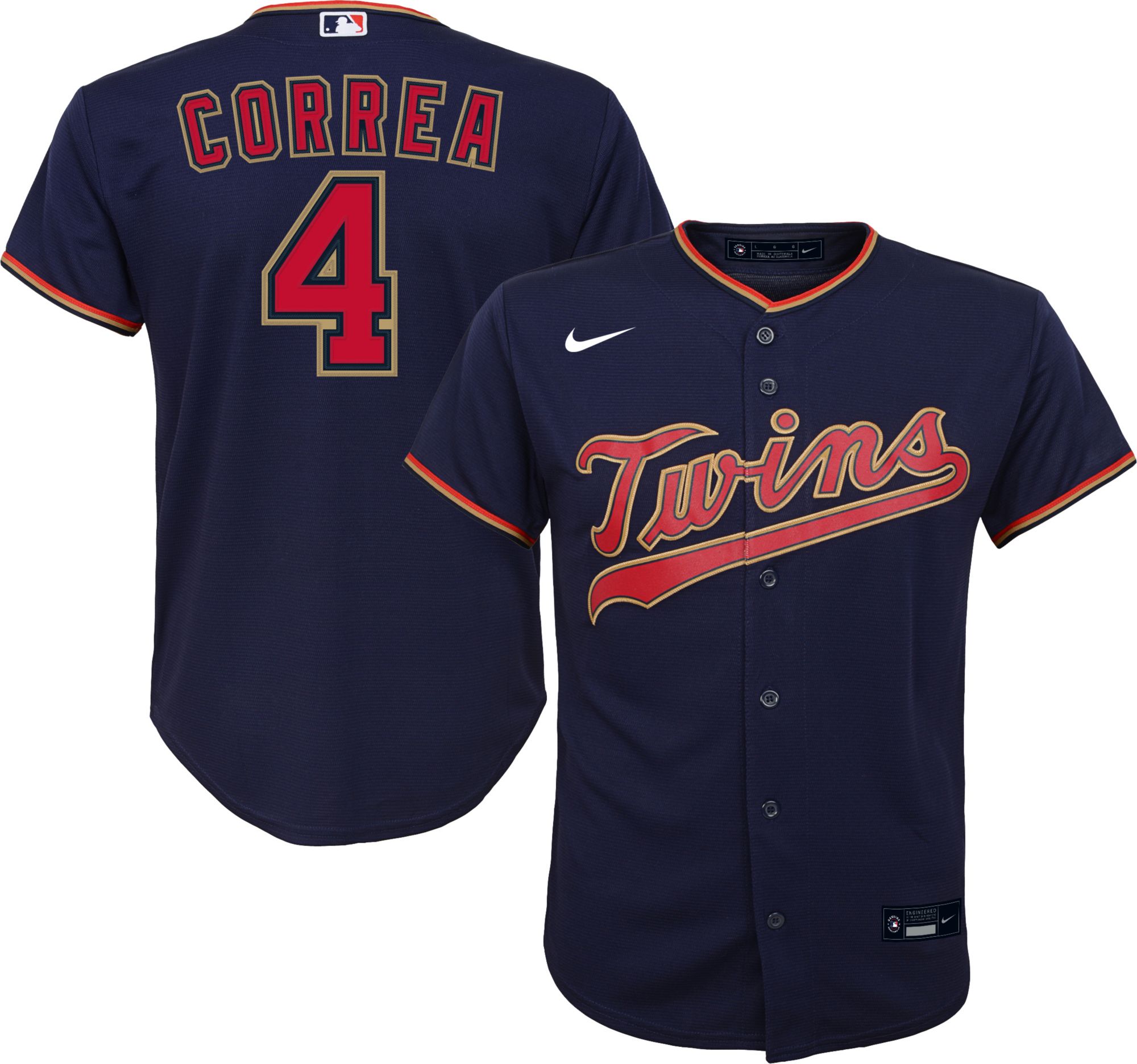 MLB Team Apparel Youth Minnesota Twins Carlos Correa #4 Navy Alternate Cool  Base Jersey