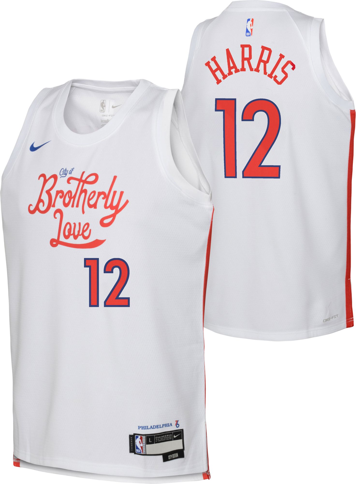 Nike Men's 2022-23 City Edition Philadelphia 76ers James Harden #1 White Dri-Fit Swingman Jersey, XL