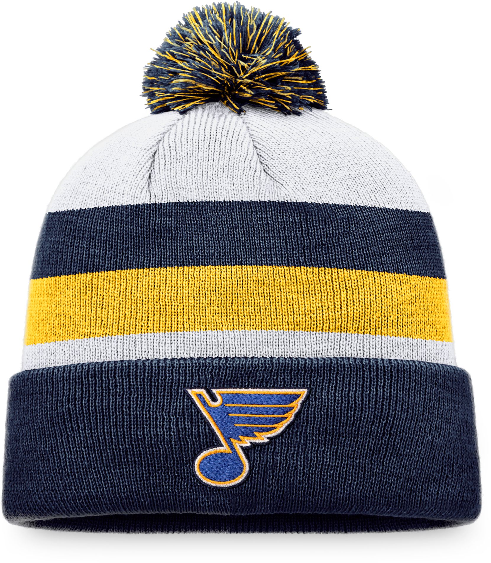 NHL St. Louis Blues Stripe Navy Pom Cuffed Beanie