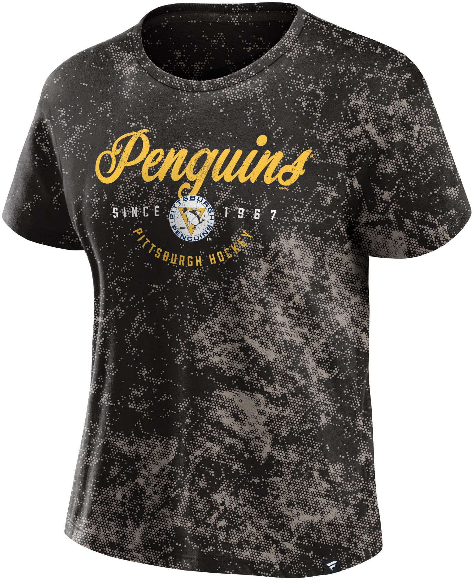 NHL Women's Pittsburgh Penguins Bleach Dye Black T-Shirt