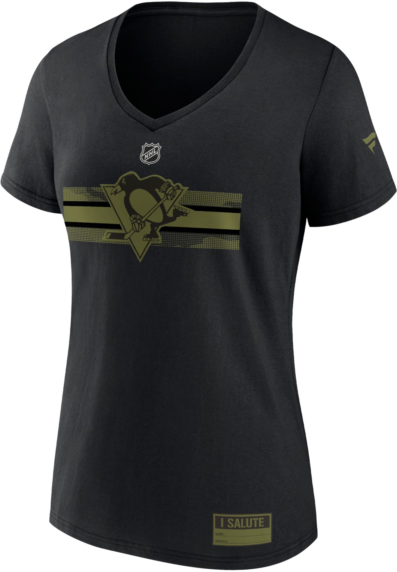 NHL Women's Pittsburgh Penguins Authentic Pro Military Black V-Neck T-Shirt
