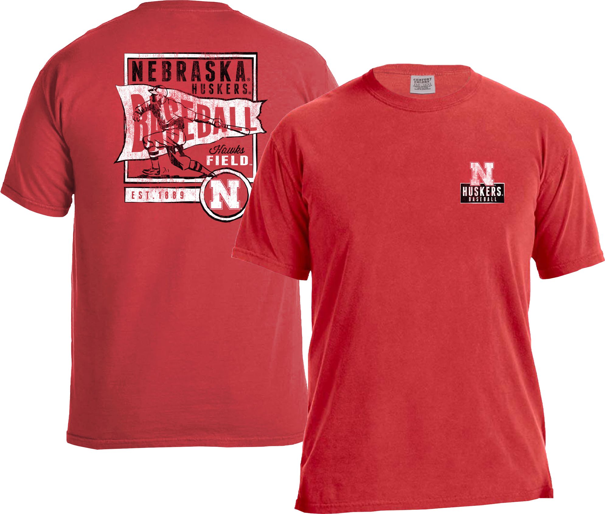 Image One Men's Nebraska Cornhuskers Scarlet Baseball Flag T-Shirt