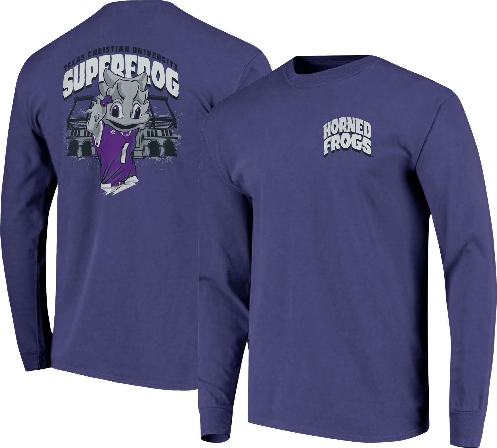 Image One Men's TCU Horned Frogs Purple Superfrog Stadium Long Sleeve T-Shirt