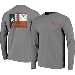Image One Men's Texas Longhorns Grey Flag Building Long Sleeve T-Shirt