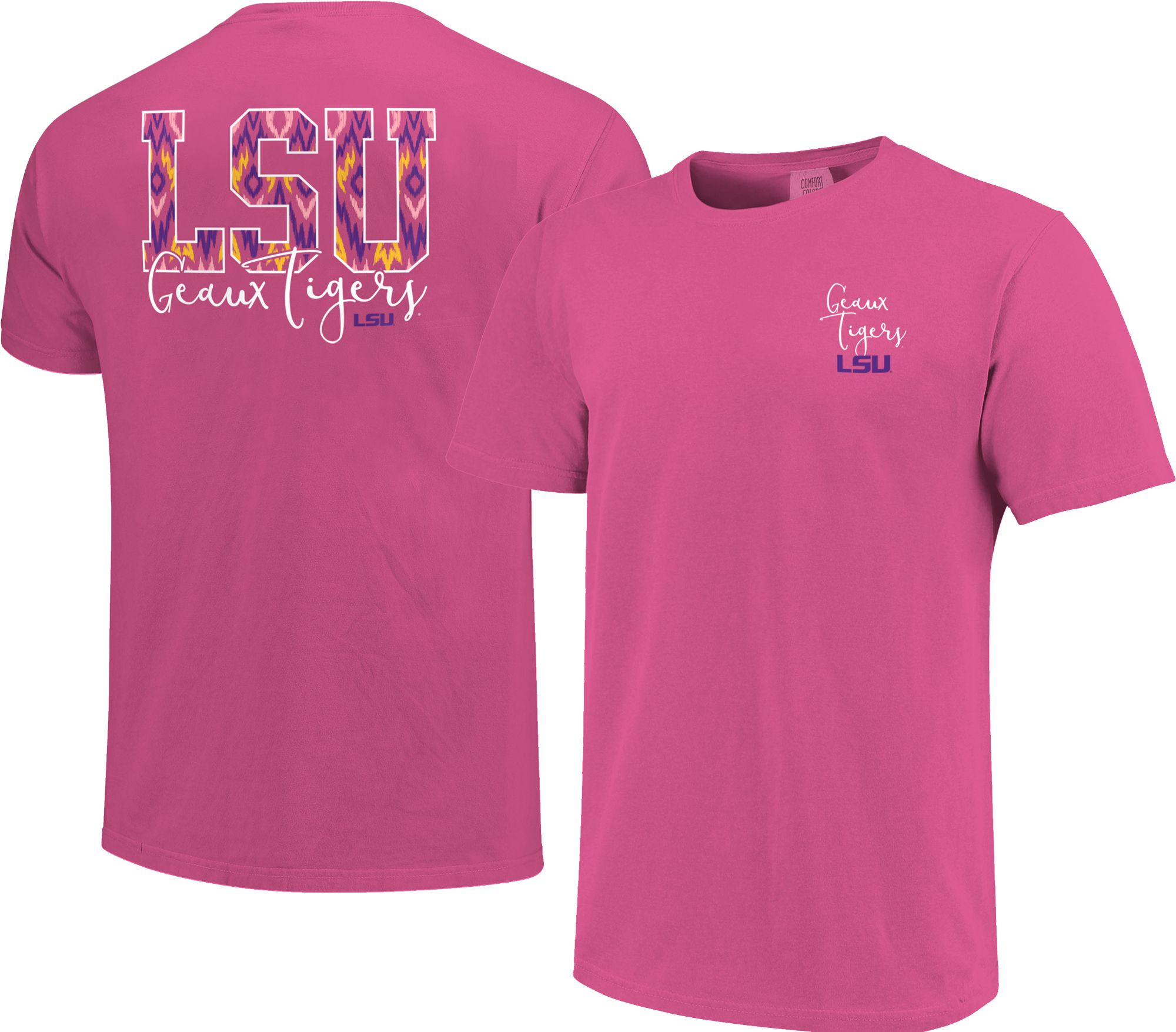 Image One Women's LSU Tigers Pink Large Script T-Shirt