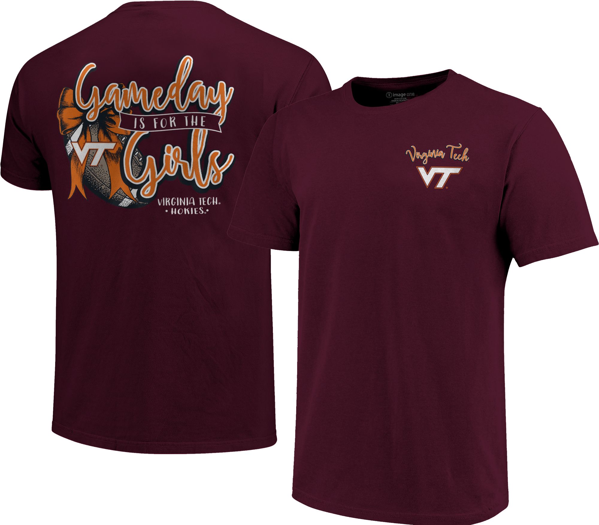 Image One Women's Virginia Tech Hokies Maroon Gameday Bow T-Shirt