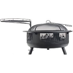 Blue Sky Outdoor Living 36" Round Deer in Woods Barrel Fire Pit with Swing Away Grill