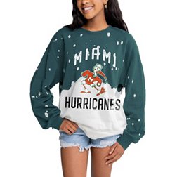Gameday Couture Women's Miami Hurricanes Dark Green Faded Crew Sweater