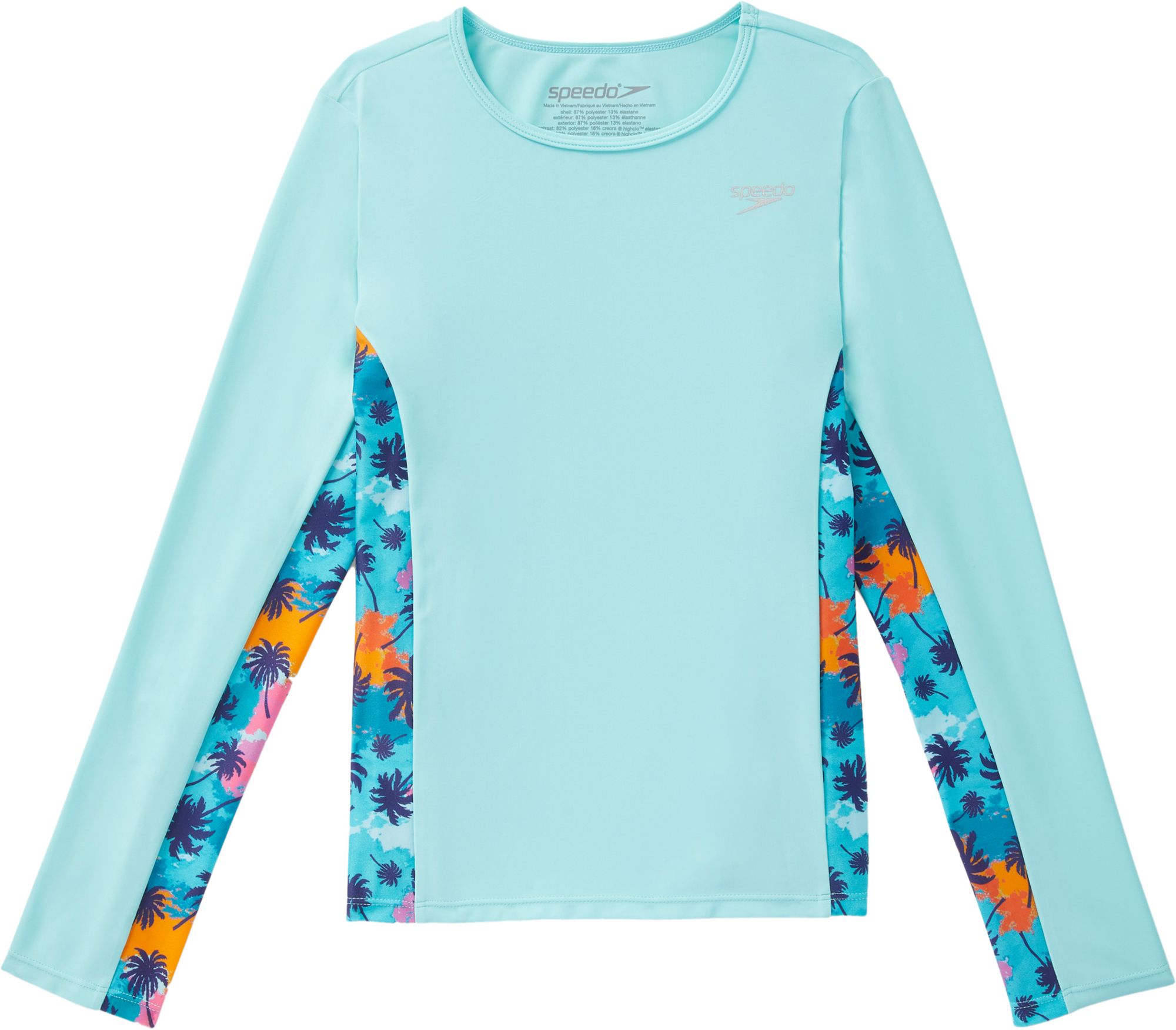 Speedo Girls' Long Sleeve Printed Splice Rashguard
