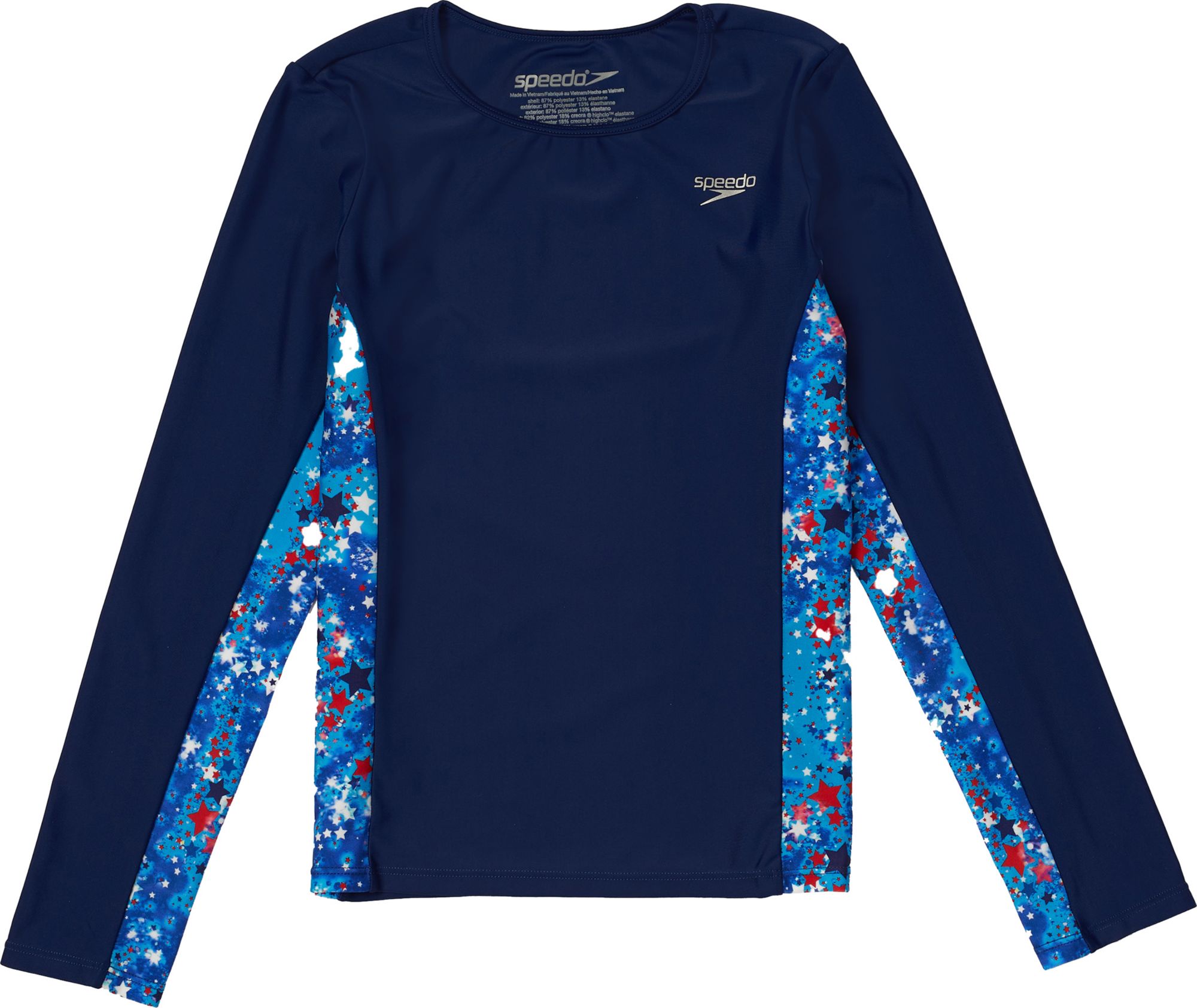 Speedo Girls' Long Sleeve Printed Splice Rashguard