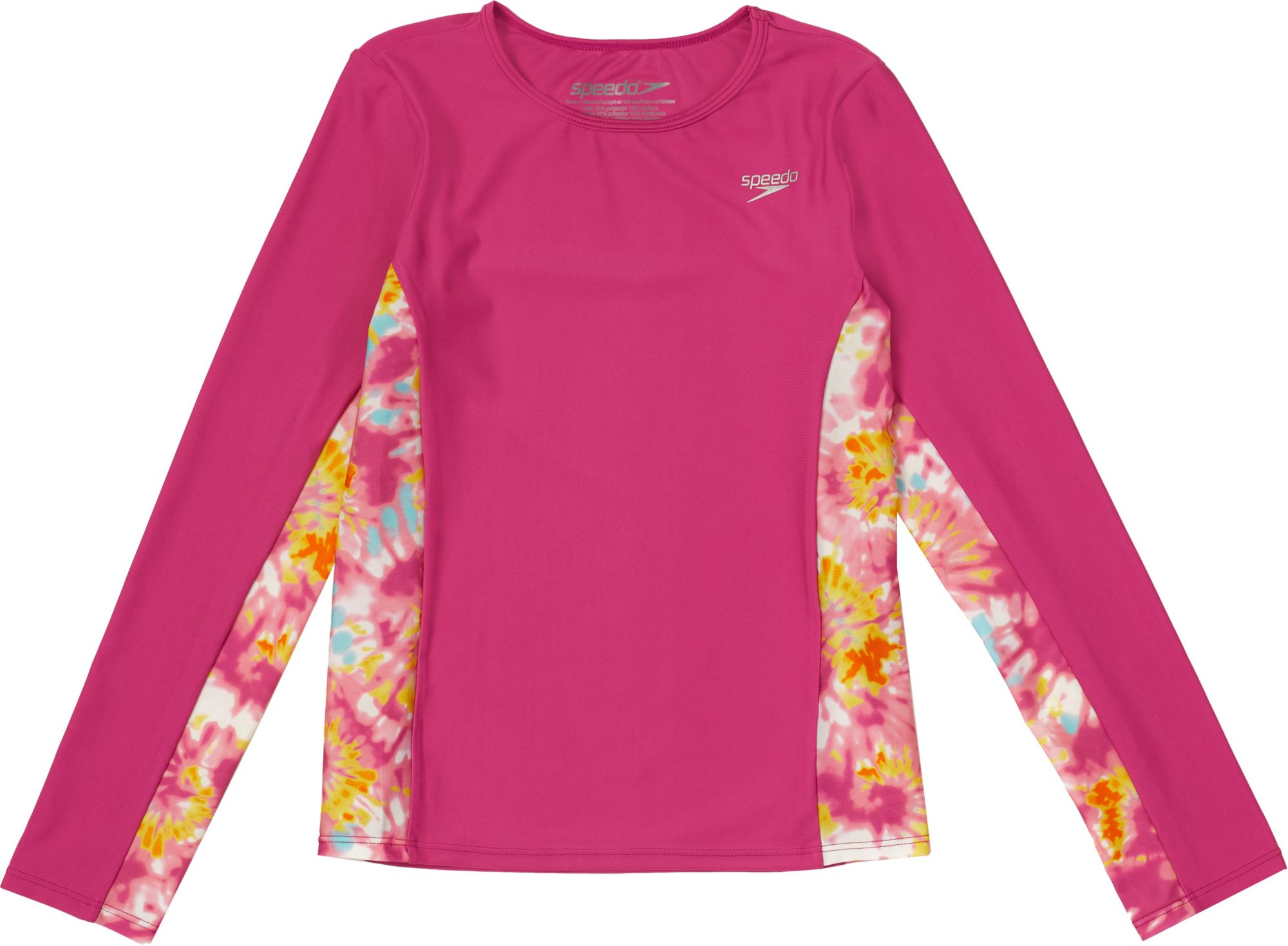 Speedo Girls' Long Sleeve Printed Splice Rashguard