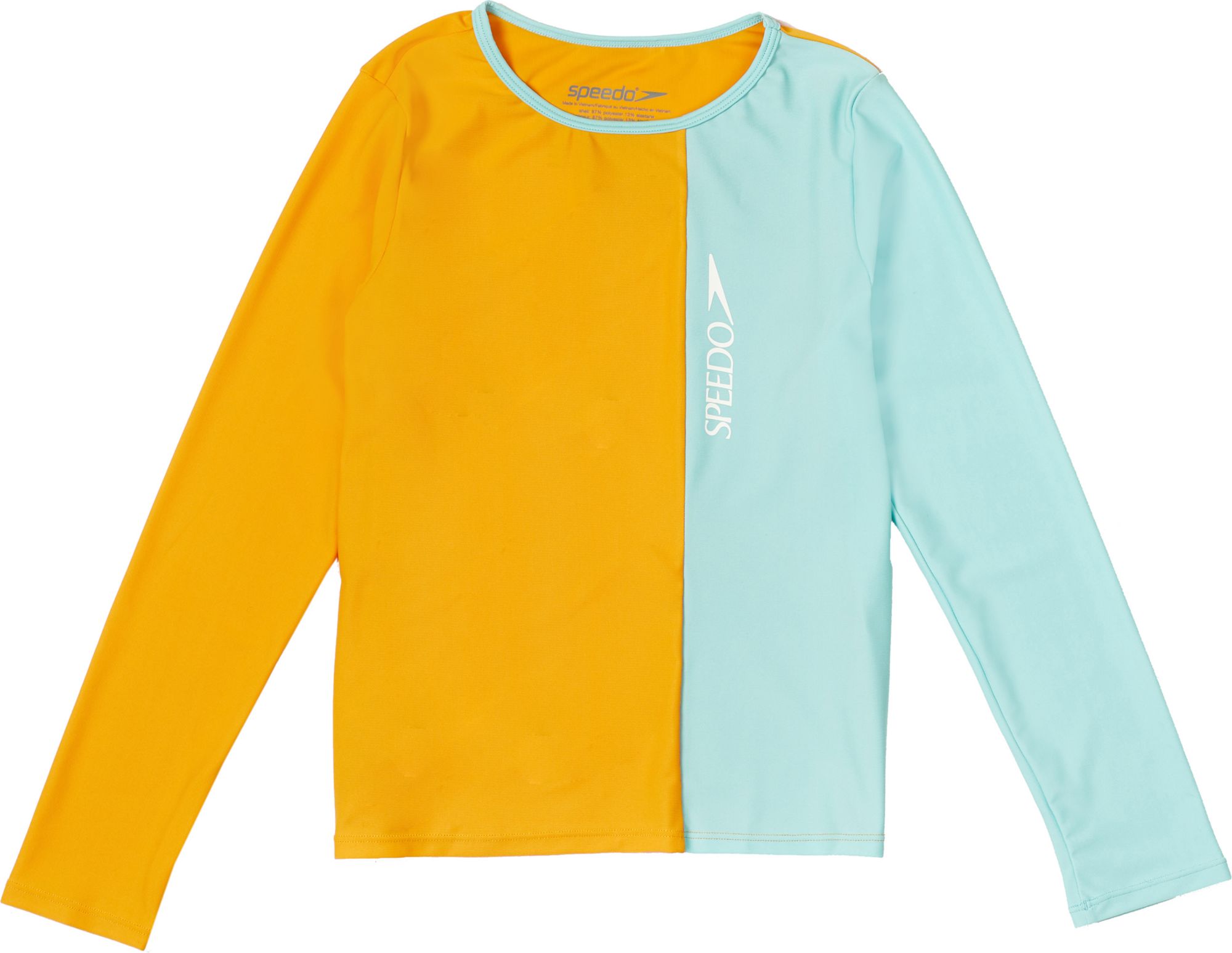 Speedo Girls' Solid Blocked Logo Swim Long Sleeve Rashguard