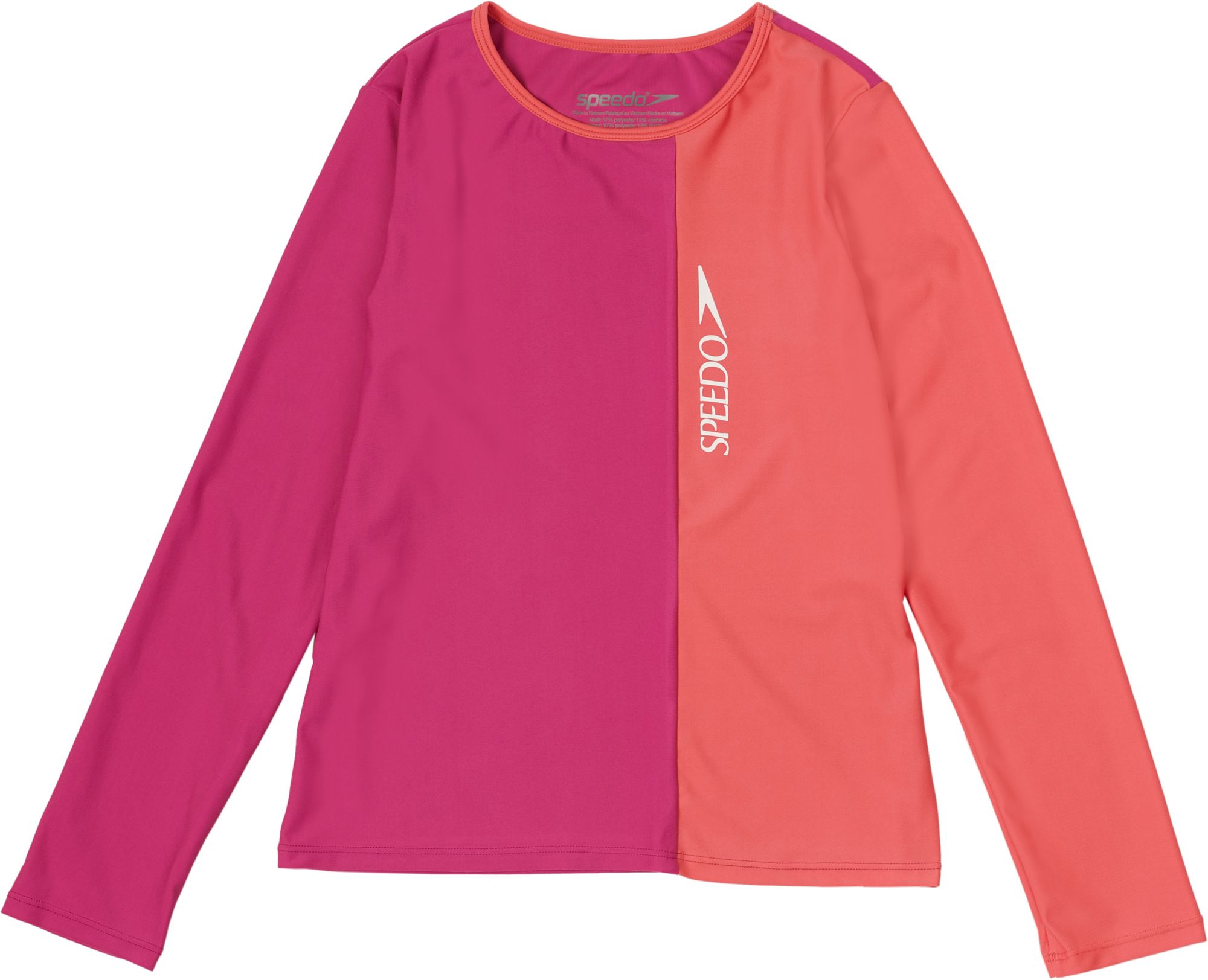 Speedo Girls' Solid Blocked Logo Swim Long Sleeve Rashguard