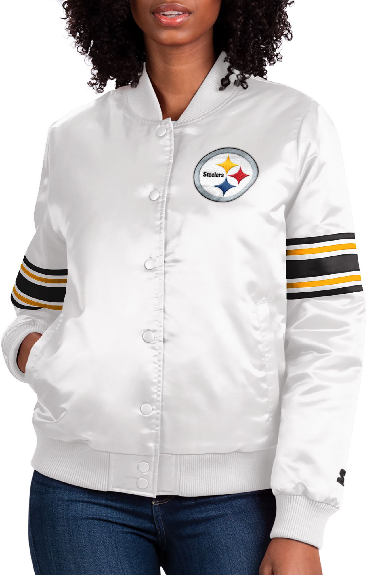 Women's Pittsburgh Steelers WEAR By Erin Andrews Black Quilted Full-Zip  Bomber Jacket