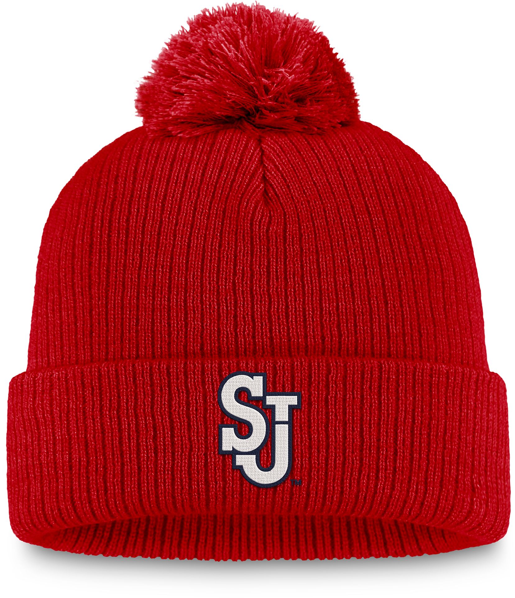 Top of the World St. John's Red Storm Red Cuffed Pom Knit Beanie