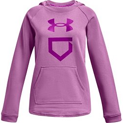 Under Armour Hoodie Girls XL Purple Logo Spell Out Fleece Hooded Sweatshirt  *