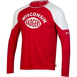 Under Armour Men's Wisconsin Badgers White and Red Iconic Longsleeve T-Shirt